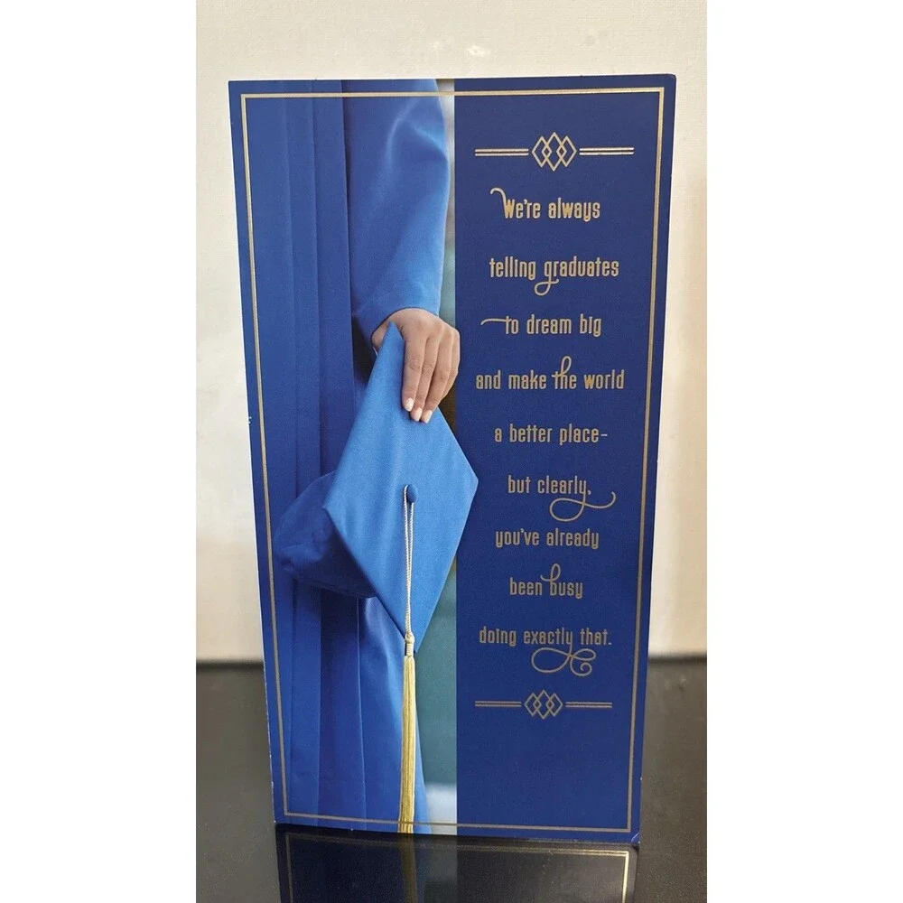 Hallmark Expressions Graduation Card - Blue Gown & Gold Tassel - Money Holder